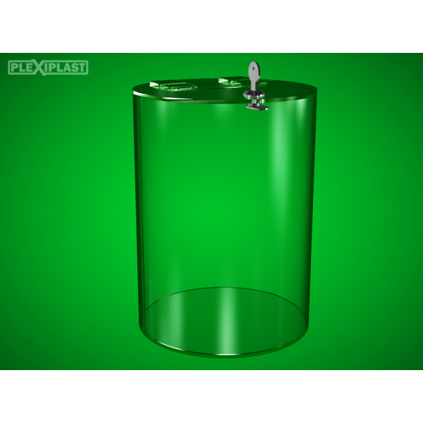 Cylindrical moneybox, clear, medium