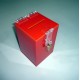 Red money box, size 100 x 100 x 150 mm